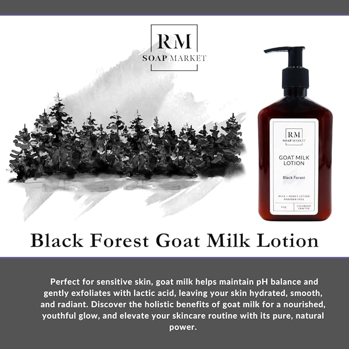 Goat Milk Lotion, Black Forest Fragrance, Hydrating Lotion for Men and Women, Infused With Nourishing Goat Milk, Shea Butter, Sunflower Oil, and Aloe, Soft Amber & Tobacco Scent, 9 Oz-FemmiqueWomen