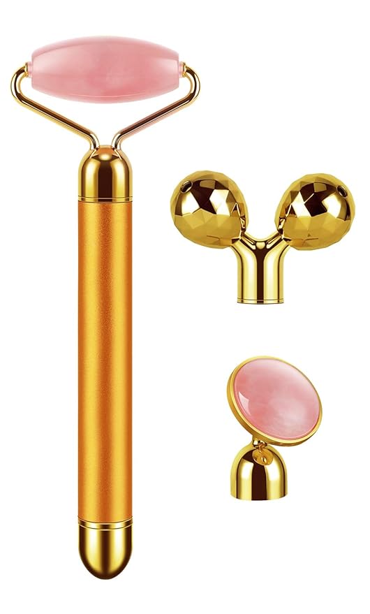 3-IN-1 Electric Jade Roller 3D Roller Facial Roller & Face Massager,Gold-FemmiqueWomen