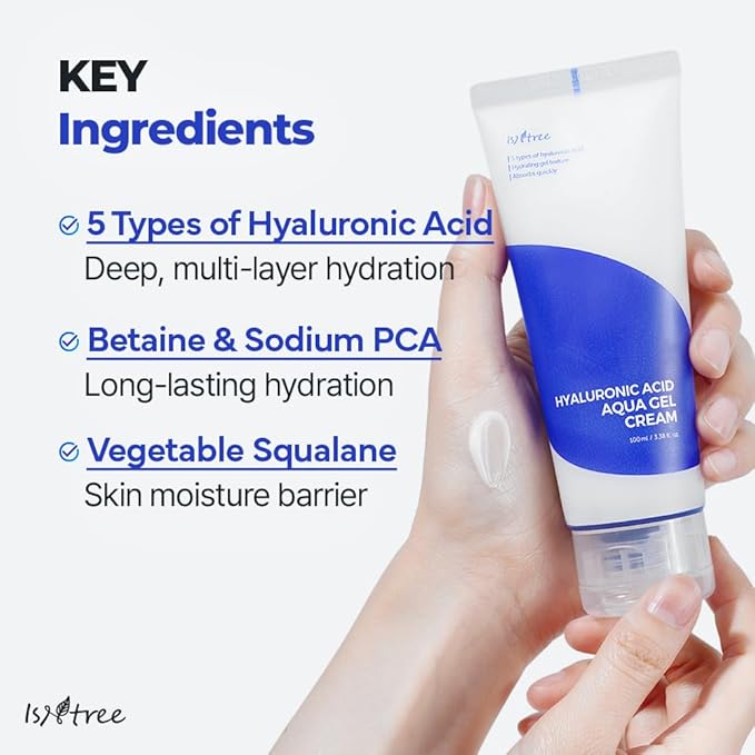 IsNtree Hyaluronic Acid Aqua Gel Cream 100ml, 3.38 fl oz | Korean Skincare | Lightweight Moisturizer | Quick-Absorbing Hydration | For Oily to Combination Skin-FemmiqueWomen