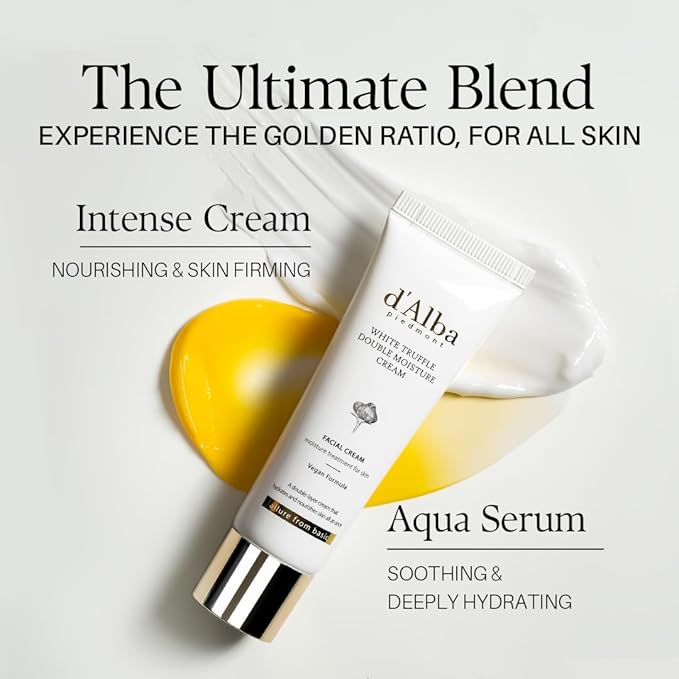 d'alba Piedmont White Truffle Double Moisture Cream, 2-in-1 Face Moisturizer, Vegan Skincare, Vegan Collegen, Skin Firming and Tightening, Dual Formula in ONE tube, Korean Skin Care (2.02 oz)-FemmiqueWomen