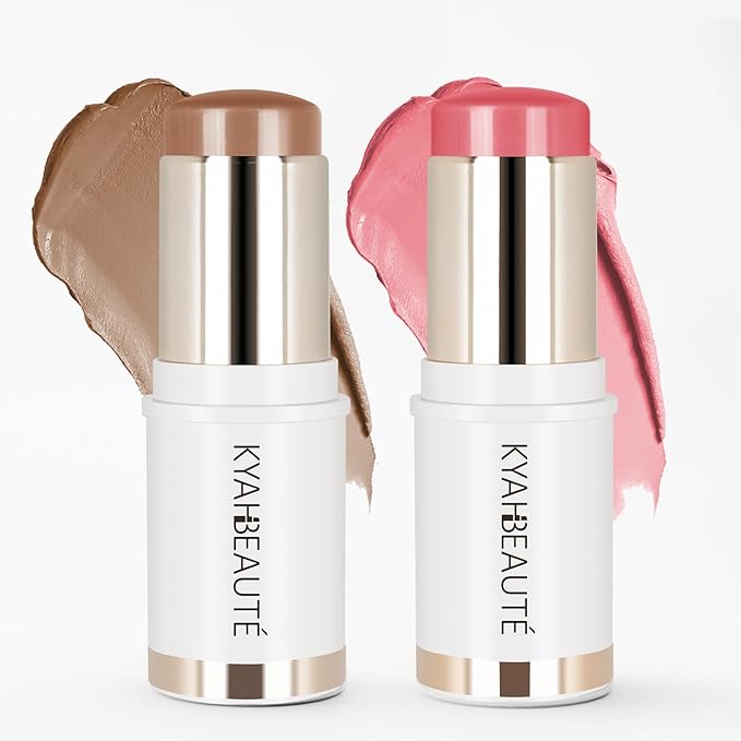 2Pcs Contour Stick Makeup，Cream Blush for Cheeks, Contour Stick + Blush Stick for Dewy Makeup Look，Long-Wear & Hydrating Formula | Contour Stick + Blossom Blush for Light to Light Medium…-FemmiqueWomen