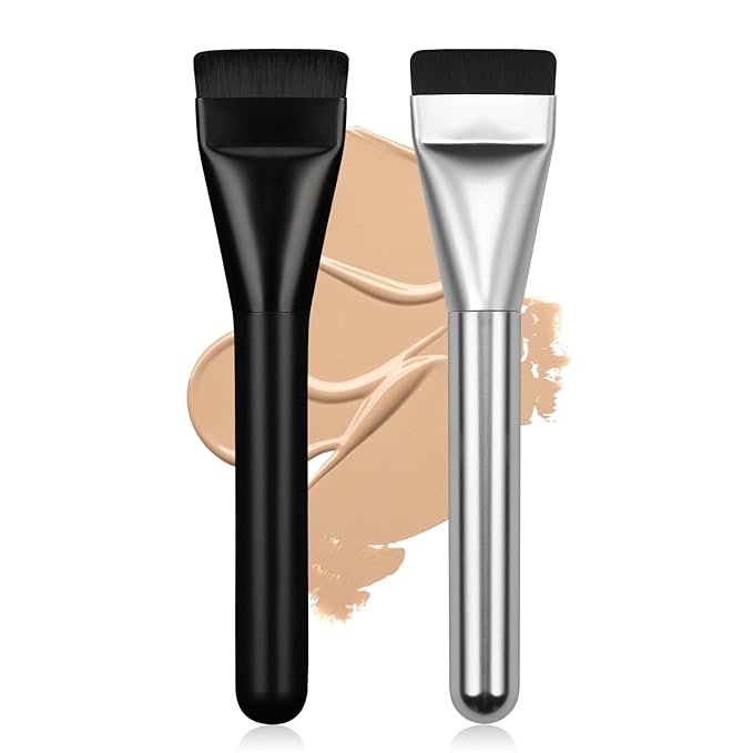 2Pcs Flat Foundation Brush,Face Mask Brush Makeup Spatula Facial Brush for Liquid Foundation Mask,Premium Face Korean Makeup Brush for Blending Cream (Black&Silver)-FemmiqueWomen