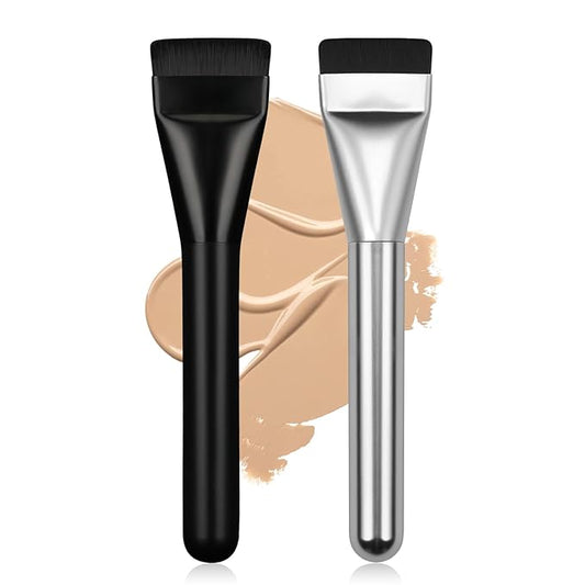 2Pcs Flat Foundation Brush,Face Mask Brush Makeup Spatula Facial Brush for Liquid Foundation Mask,Premium Face Korean Makeup Brush for Blending Cream (Black&Silver)-FemmiqueWomen