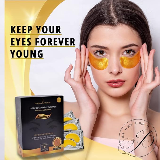 24K Gold Under Eye Patches,Eye mask under eye patches, Eye patches for puffy eyes and dark circles,Eye patches,Under eye patches for puffy eyes dark circles,Under eye treatment, Eye Care,32 pairs-FemmiqueWomen