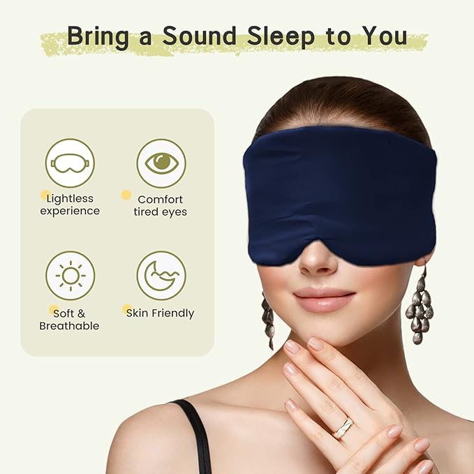 100% Handmade Bamboo Sleeping Eye Mask for Women for Men,Night Masks,Organic Sleep Mask,Blockout Eye Mask for Sleeping,Large Size Adjustable (Navy Blue)-FemmiqueWomen
