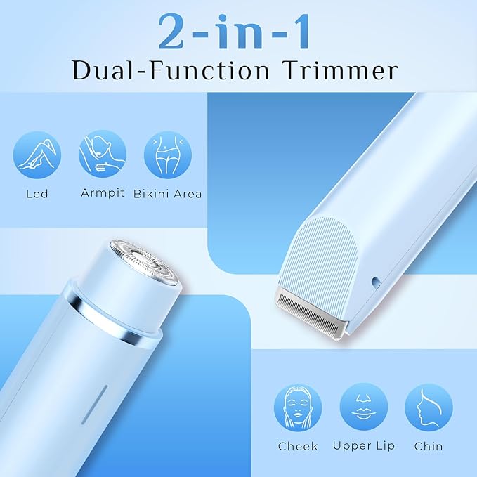 2025 New 2-in-1 Electric Bikini Trimmer for Women - Dual Head Electric Razor,Waterproof Painless Bikini Shaver, Pubic Hair Trimmer for Private Area & Body Hair, Blue-FemmiqueWomen