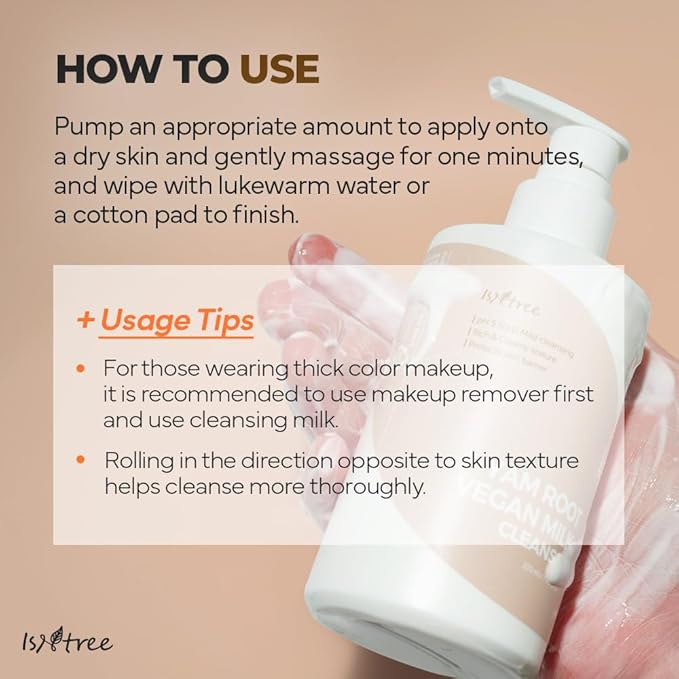 IsNtree Yam Root Vegan Milk Cleanser 220ml, 7.43 fl.oz | Korean Facial Cleanser for Sensitive Skin | Rich & Creamy Texture | Hydrating & Mild | Vegan & Cruelty-Free Skincare-FemmiqueWomen