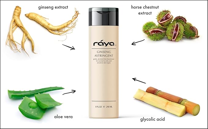 RAYA Ginseng Astringent with AHA 6 oz (G-205) | Gentle Glycolic Facial Toner for Dry and Sensitive Skin | Helps Tighten Pores, Smooth Complexion, and Reduce Fine Lines | Made with Alpha Hydroxy Acids-FemmiqueWomen