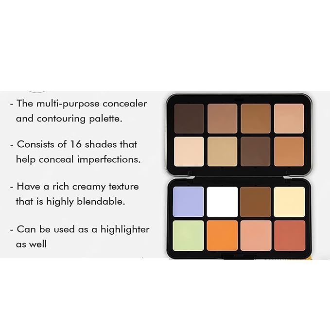 16 Color Corrector Concealer Foundation Palette Cream Set, Orange Green Peach Color Correcting Camouflage Makeup Cream Contour Palette with 11Pcs Makeup Brush Kit for Dark Circles Dark Spots-FemmiqueWomen