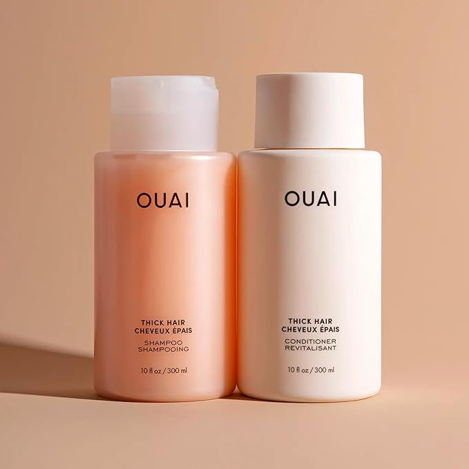 OUAI Thick Shampoo - Moisturizing Shampoo with Keratin, Marshmallow Root, Shea Butter, Avocado Oil for Thick Hair - Strengthens & Hydrates Strands - Paraben, Phthalate & Sulfate Free (10 Fl Oz)-FemmiqueWomen