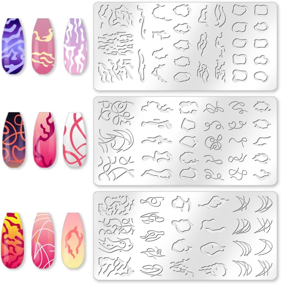 3Pcs Irregular Geometric Frames Nail Stamping Plate Minimalist Line Nail Stamping Templates French Tip Nail Art Stamp Image Plate Stainless Steel DIY Reusable Tools for Manicure Printing-FemmiqueWomen
