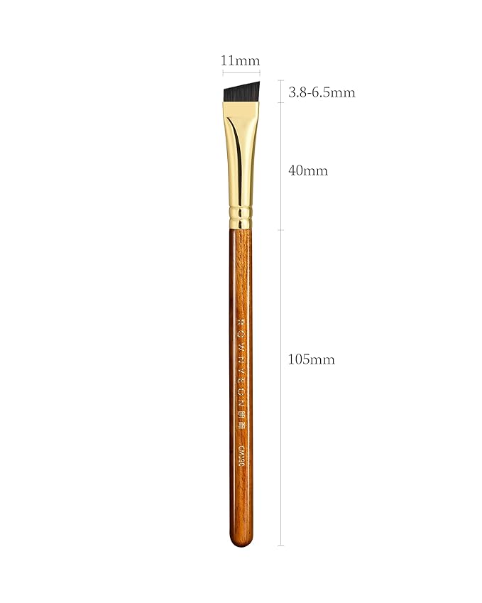 Desert Oak Series MicroBlade Angled Brow Brush - 11mm Ultra-Fine Nylon Bristles for 1mm Hair Strokes, Pomade/Gel/Powder Application, Bubinga & Brass (CM 190)-FemmiqueWomen