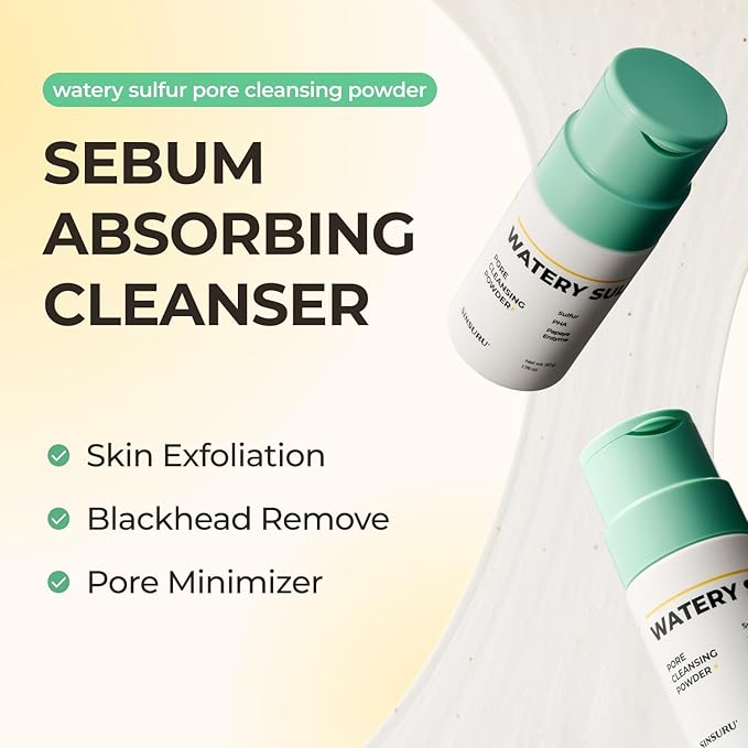 Watery Sulfur Pore Cleansing Powder, Korean Enzyme & Rice Powder & PHA Face Wash for Blackhead Removal, Sensitive and Acne-Prone Skin, Radiant Glow, Bumpy skin (1.76 oz / 50g)-FemmiqueWomen