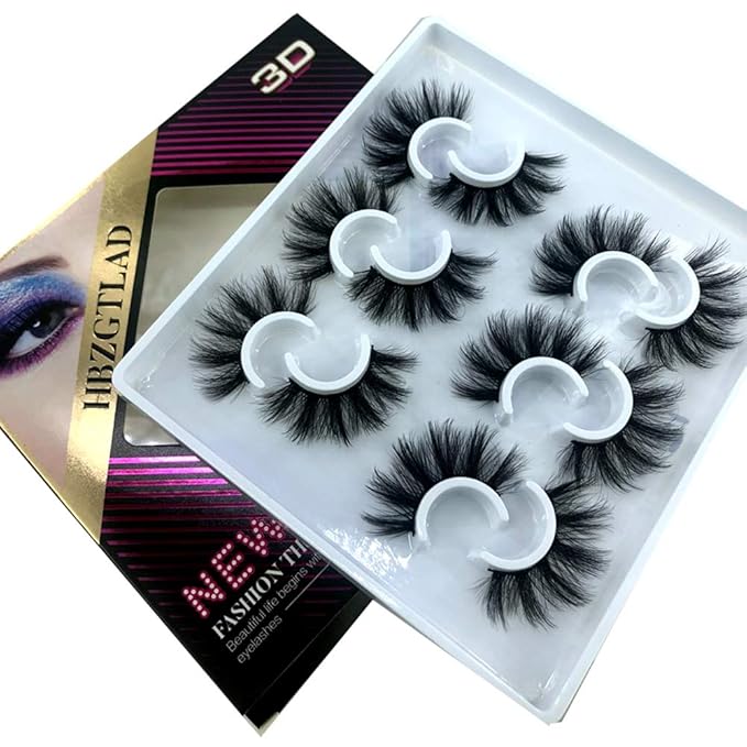 HBZGTLAD 6 Pairs Fluffy False Eyelashes Natural Faux Mink Strip 3D Lashes Pack (MDF-12)-FemmiqueWomen