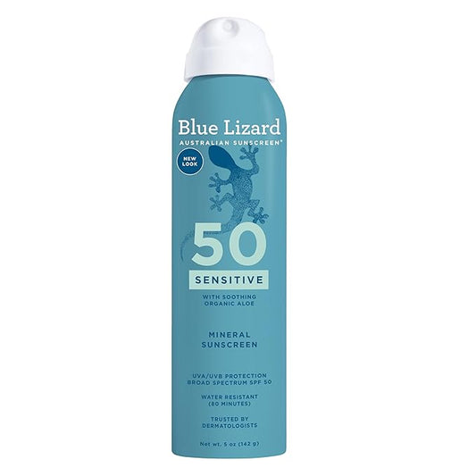 Blue Lizard Sensitive Mineral SPF 50 Spray, Dermatologist-Recommended Brand, Broad-Spectrum UVA/UVB Protection, Water-Resistant, Zinc Oxide Formula, 5 oz-FemmiqueWomen