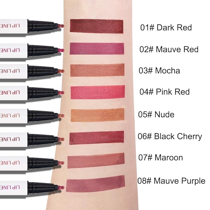 2Pcs Longwear Liquid Lip Liner Stain Marker Pen Set Long Lasting Waterproof, Dark Ruby Red Matte Semi Permanent 24 Hour Lip Liner and Lipstick Combo, Color Stay Lipliner All Day, Lips Stain peel off-FemmiqueWomen