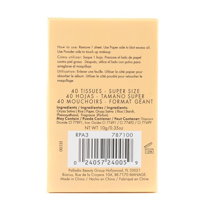 Palladio Rice Paper Facial Tissues for Oily Skin, Face Blotting Sheets Made from Natural Rice, Oil Absorbing Paper with Rice Powder, 2 Sided, Instant Results, Natural, 40 Count, Pack of 6-FemmiqueWomen