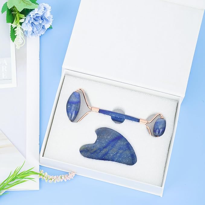 Jade Roller for Face, Facial Roller Massager Skin Care Tool, Gua Sha Facial Tools for Face, Neck, Eyes, Reduce Puffiness of The Skin(Blue)-FemmiqueWomen