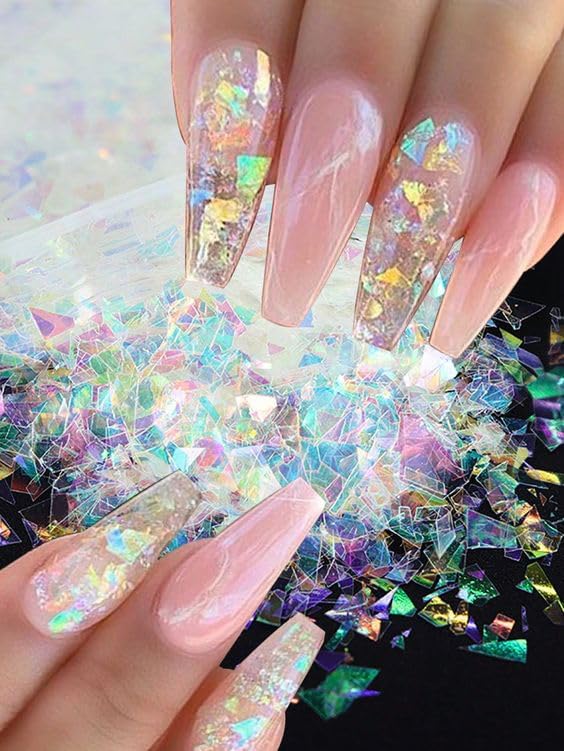 12 Colors Holographic Nail Art Glitter Sequins Aurora Holographic Mermaid Nail Glitter Flash Ice Residue Nail Glitter Sequin Chameleon Flakes Set Fluorescent Glass Paper for Face Body DIY Decoration-FemmiqueWomen