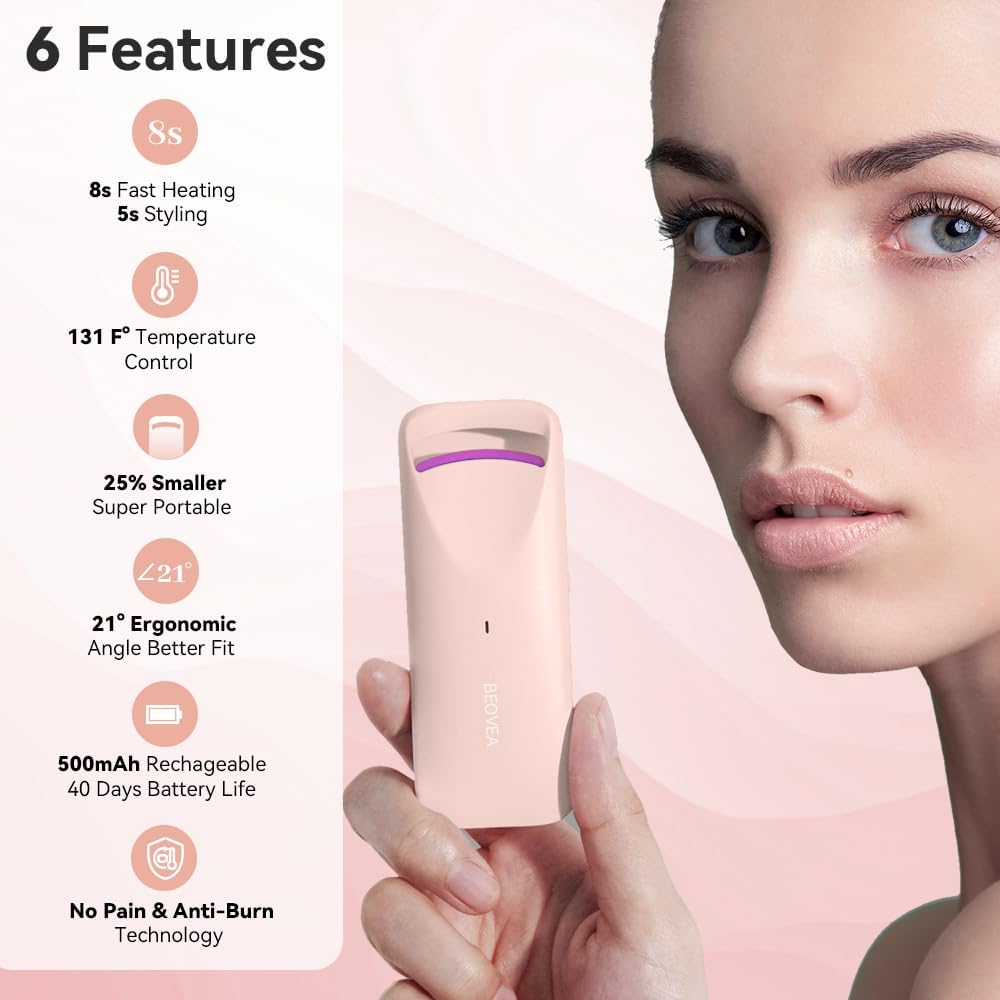 Heated Eyelash Curler - Electric Eyelash Curler with Heat Sensitive Silicone Pad, Type-C Rechargeable Mini Lash Curler, 8s Fast Heating 24hrs Long Lasting Lash Lift to Style Natural Eyelashes-FemmiqueWomen