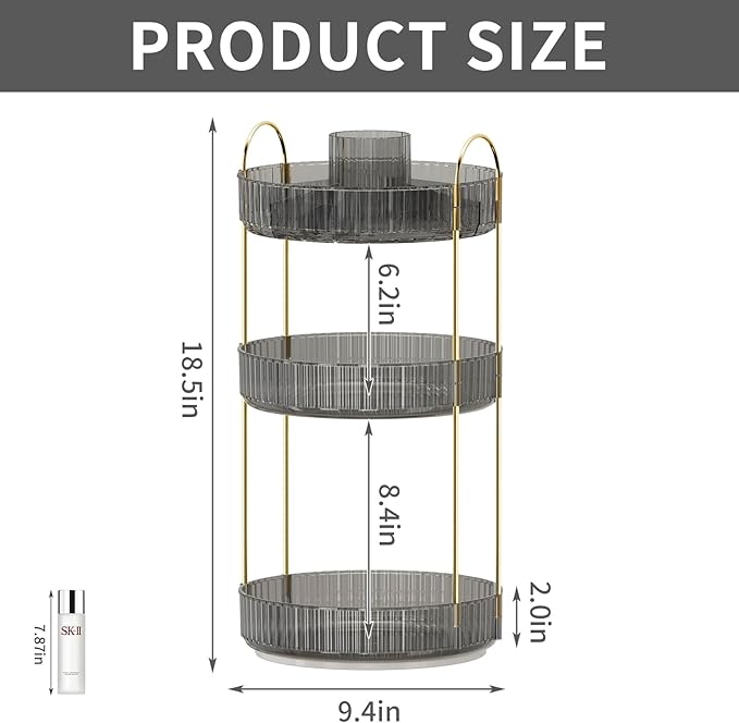 360° Rotating Makeup Organizer, Large-Capacity Skincare Make Up Storage 3 Tier Perfume Organizers Cosmetic Dresser Organizer with Makeup Brush Holder, Fits Bedroom, Bathroom, Vanity Shelf Countertop-FemmiqueWomen