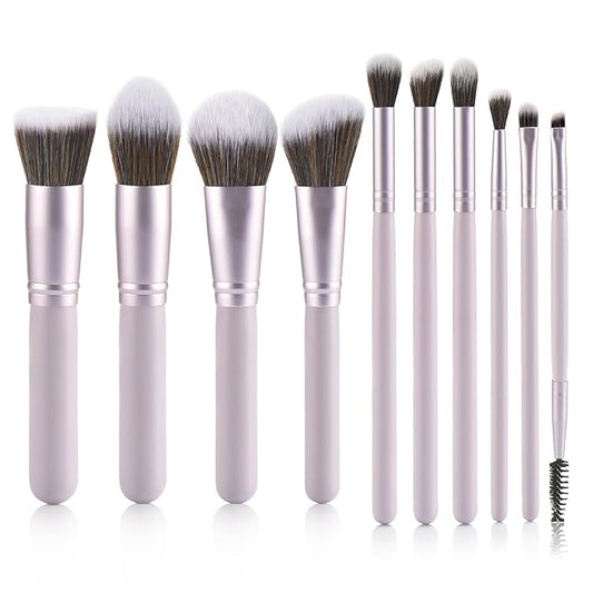 10 Piece Purple Makeup Brushes - Wooden Handle with Soft Synthetic Bristles,for Face & Eye Makeup|Professional Makeup Brushes set for Women & Girls|-FemmiqueWomen