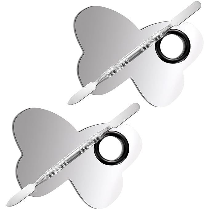 2 Pcs Stainless Makeup Mixing Palette,Tool for Mixing Foundation Nail-Art,Palette with A Stick,Storage Bag,Beauty Salon Color Cream Mixing Palette,Makeup Artist,Makeup Enthusiast (Butterfly Shaped)-FemmiqueWomen