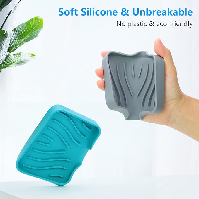 3-Pack Premium Soap Dishes, Easy to Clean Soft Silicone Self Draining Tray/Holder for Shower, Bathroom, Kitchen, Bathtub - Keep Soap Dry, Extend Life-FemmiqueWomen