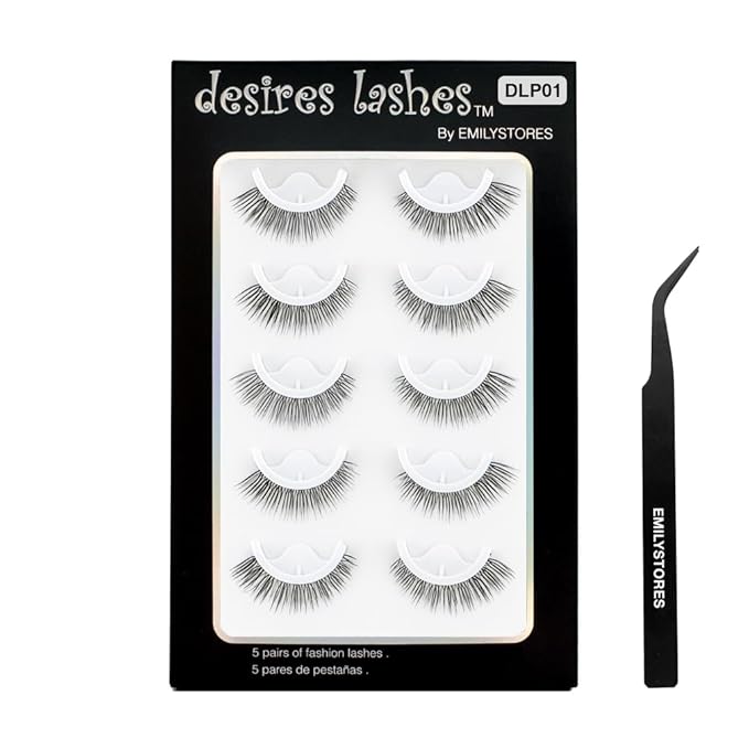 False Eyelashes, 5 Pairs Wispy Light Pre-Glued Self Adhesive Lashes with Applicator (DLP01)-FemmiqueWomen