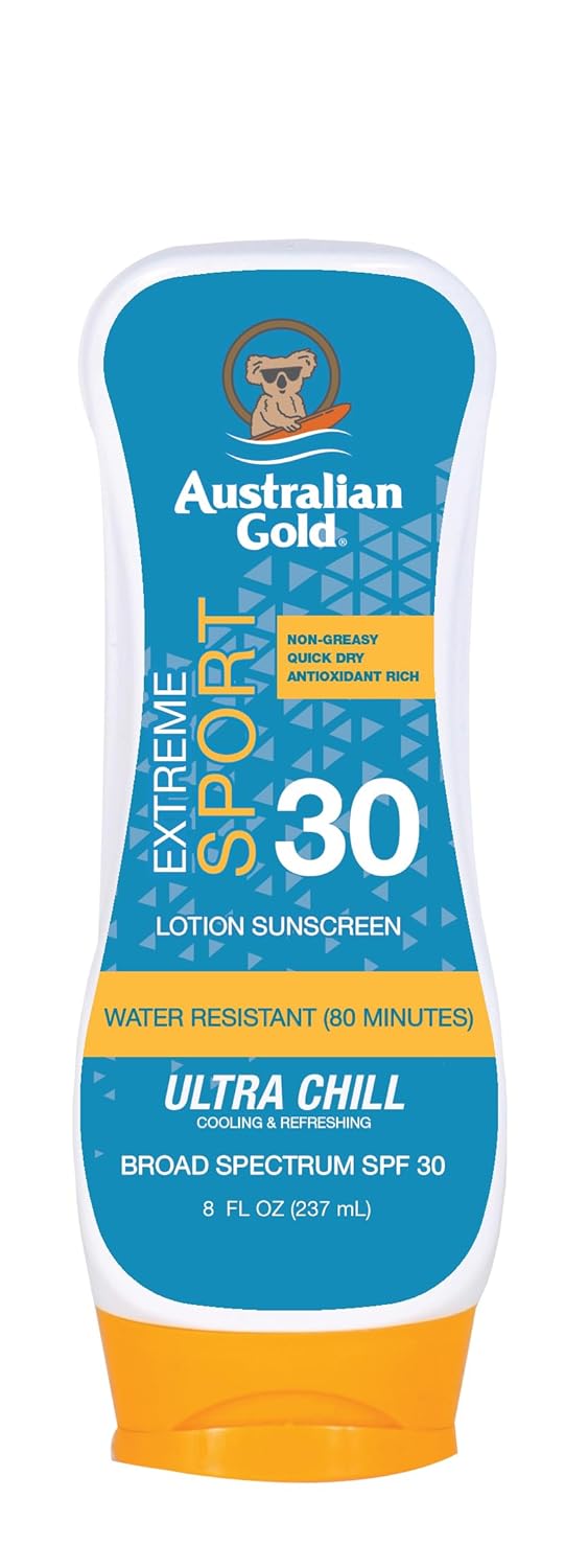 Australian Gold Extreme Sport Sunscreen Lotion SPF 30, 8 Ounce | Broad Spectrum | Sweat & Water Resistant | Non-Greasy | Oxybenzone Free | Cruelty Free-FemmiqueWomen
