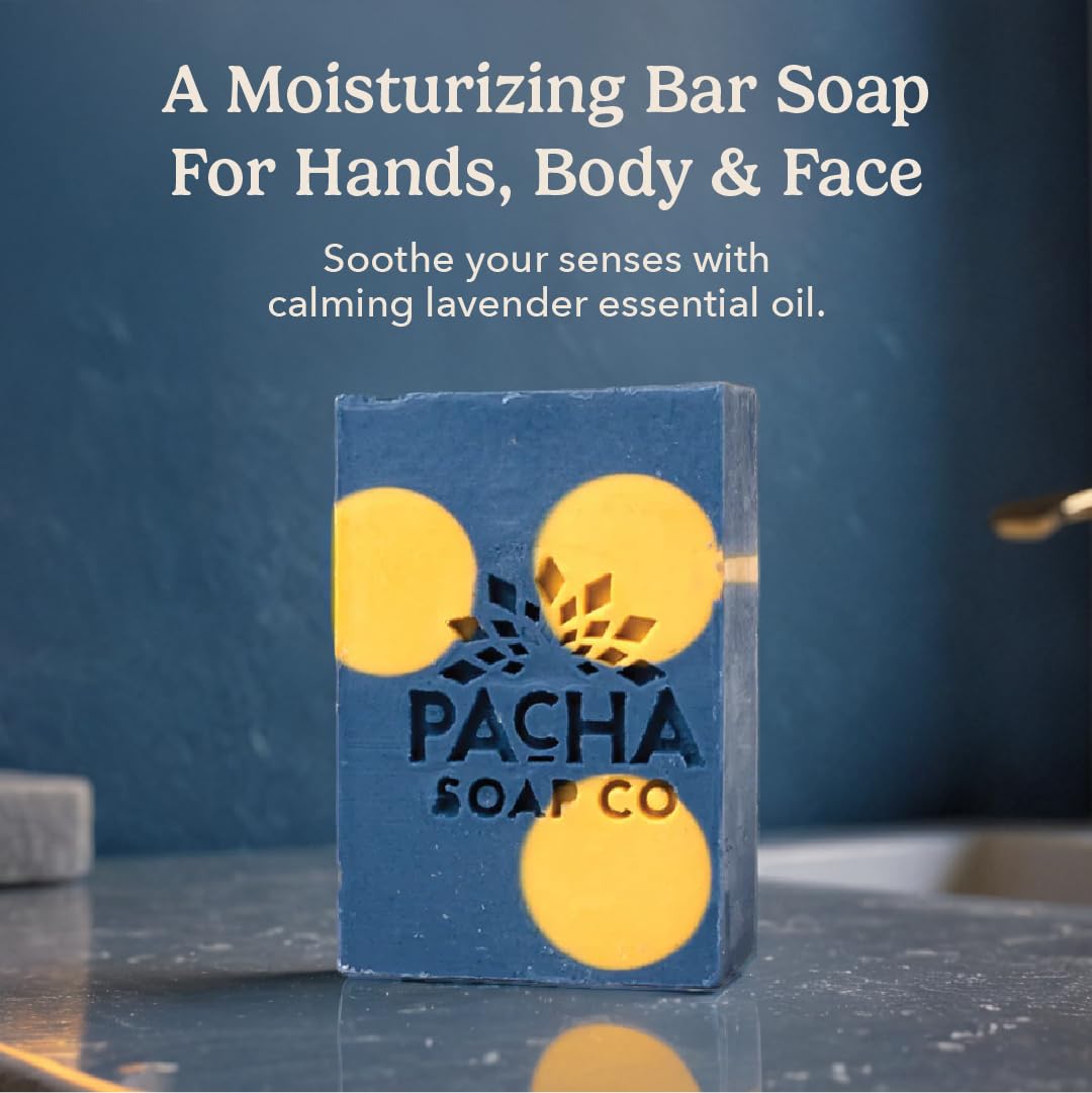 Pacha Soap Co. Bar Soap - Premium, Handcrafted, Hydrating, Natural Face Wash, Hand Cleanser, Body Wash, Soothing Essential Oils (Lavender & Blue Tansy, 5-Pack, 4 oz ea)-FemmiqueWomen