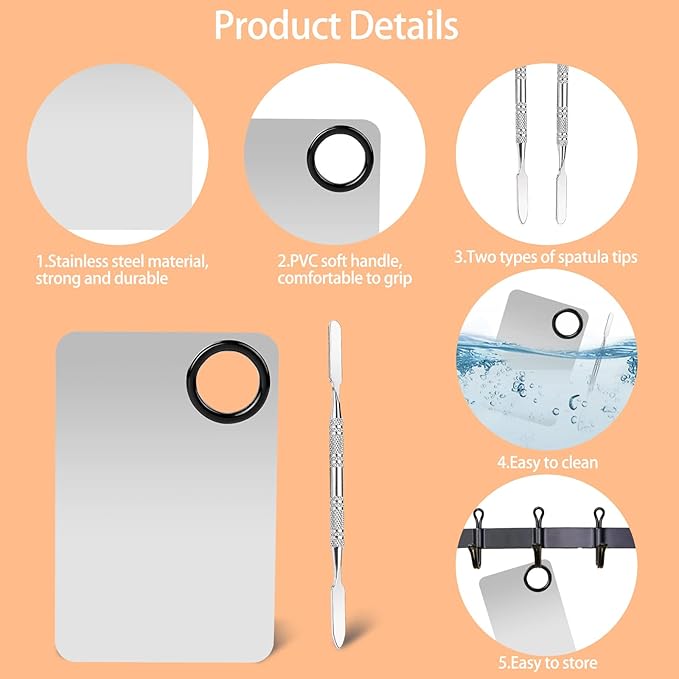 2 Sets Foundation Palette Makeup Mixing Palette Stainless Steel Cosmetic Mixing Palette with Spatula Makeup Artist Tool for Mixing Foundation Eye Shadow Eyelash Nail Art (4.52 x 2.99 inch)-FemmiqueWomen