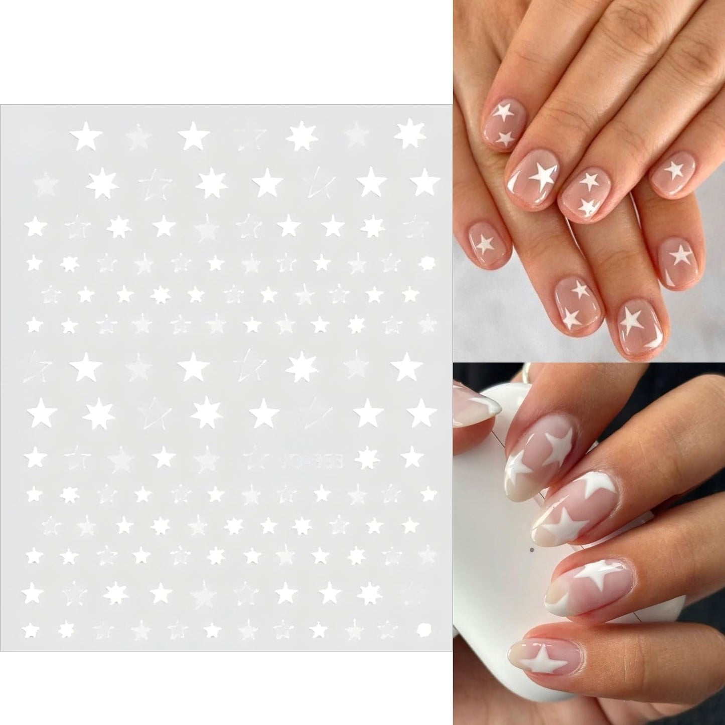 12 Sheets White Blue Red Star Nail Art Stickers 3D Self Adhesive 4th of July Nail Stickers for Nail Art Independence Day Nail Decals Star Nail Supplies Design for DIY Acrylic Nails for Women Girls-FemmiqueWomen