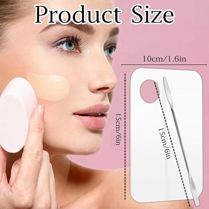 2 Pcs Acrylic Cosmetic Makeup Palette with 2 Pcs Makeup Spatula,Foundation Palette,Makeup Mixing Palette for Foundation Eye Shadow Lipsticks Nail Art-FemmiqueWomen