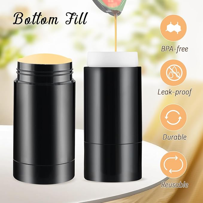 12 Pieces 15g Black Plastic Deodorant Containers,Empty 1/2 oz Travel Lip Balm Tubes,Refillable Twist-UP Solid Perfume Tubes,Lipstick Tubes for DIY-FemmiqueWomen