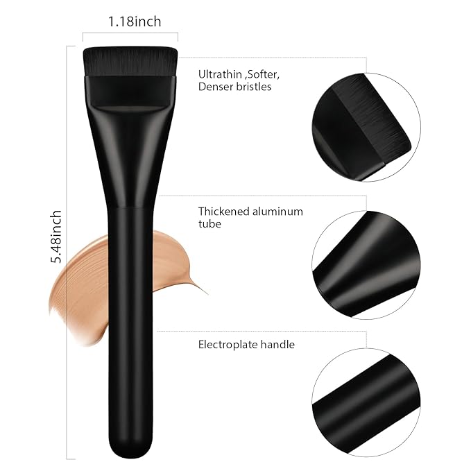 2Pcs Flat Foundation Brush,Face Mask Brush Makeup Spatula Facial Brush for Liquid Foundation Mask,Premium Face Korean Makeup Brush for Blending Cream (Black&Black)-FemmiqueWomen