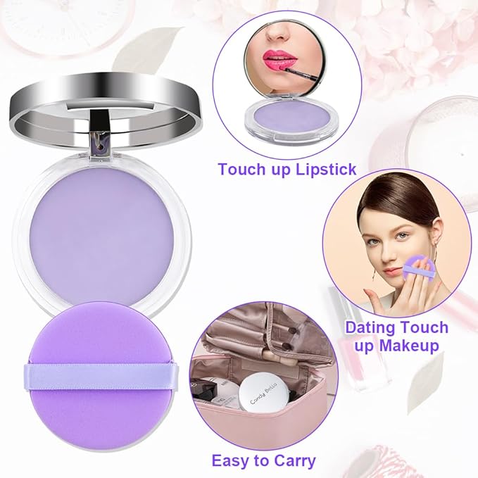 2PCS Oil Control Face Pressed Powder，zxbaers Chillab Lavender Matte Powder，Matte Smooth Setting Powder Makeup, Waterproof Long Lasting Finishing Powder, Flawless Lightweight Face Cosmetics-FemmiqueWomen