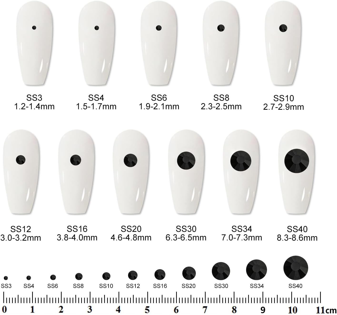 3000PCS SS10 Flatback Rhinestones | 12-Facet Diamond-Cut Glass Gems for Nail Art, Clothing, DIY Crafts |Glue-On Decoration Stones with Silver Backing(Jet Black)-FemmiqueWomen