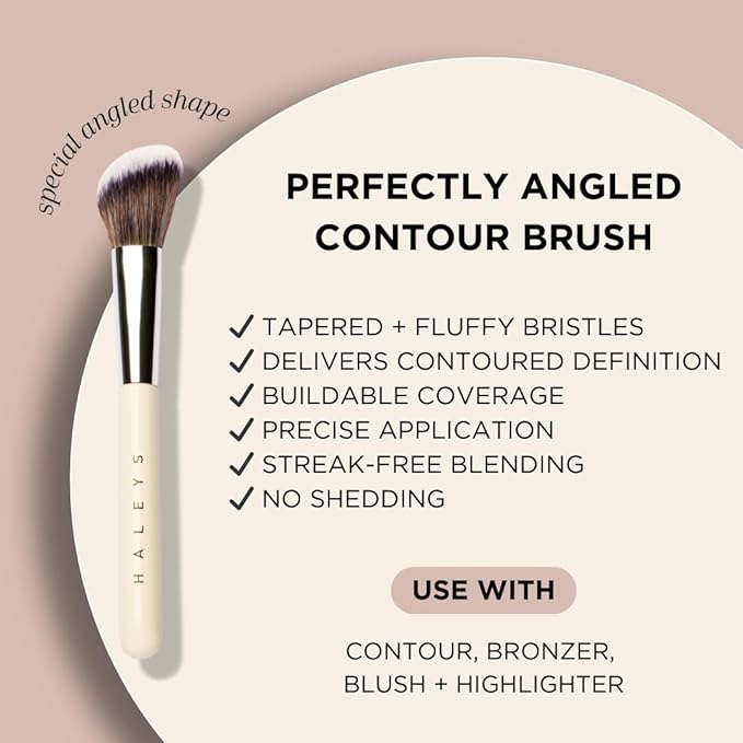 HALEYS Contour Brush VEGAN + CRUELTY-FREE, Angled & Tapered with Fluffy Bristles, Ideal for powder, cream, liquid, Use with blush, contour, bronzer, Sustainable Wood-FemmiqueWomen