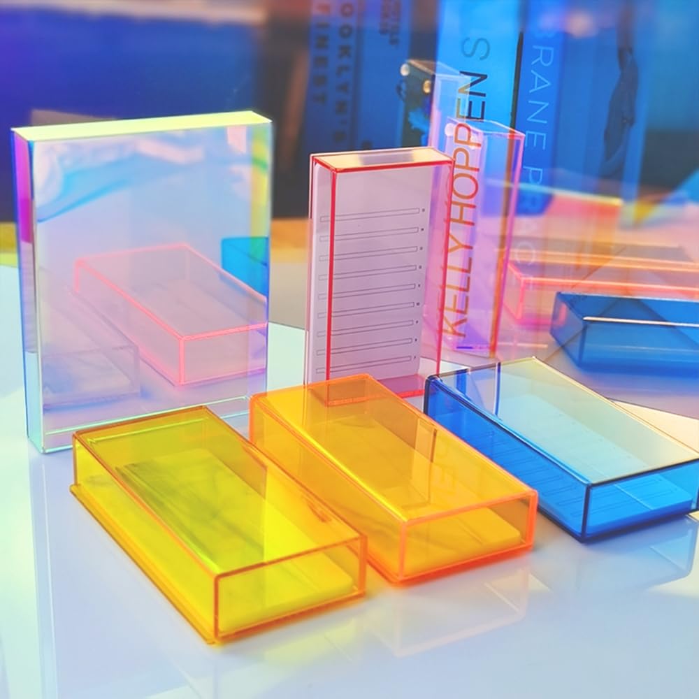 Grafting False Eyelash Acrylic Extension Pallet Organizer, Eyelash Extension Glue Tweezers Plate Makeup Palette, Dustproof Storage Box Display Training Tools Salon (Transparent Grey)-FemmiqueWomen