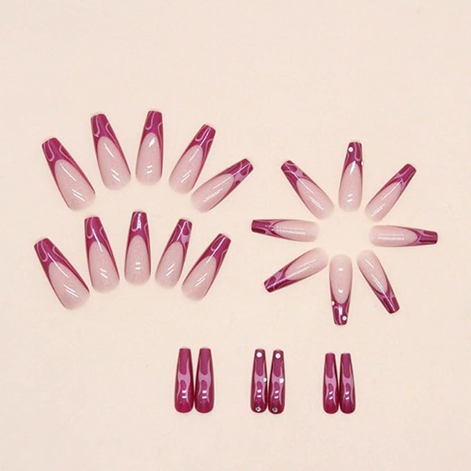 Long Coffin False Nails French Press on Nails Galaxy Nails Tips Acrylic Reusable Fake Nails for Women and Girls 24Pcs