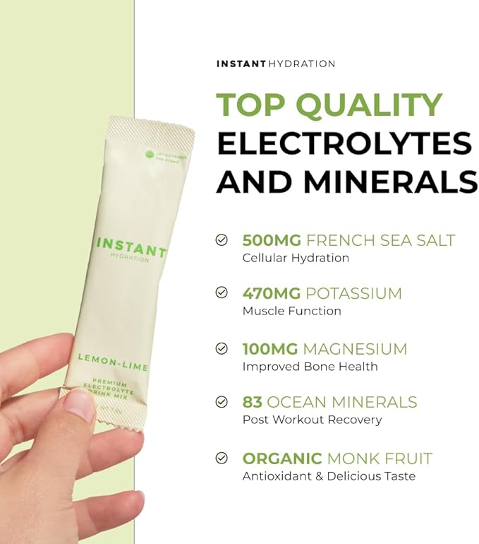 Instant Hydration Electrolytes Powder Packets - Lemon Lime Drink Mix - Zero Sugar - Keto, Vegan, Gluten-Free, Non-GMO - Boost Recovery, Brain Health, Muscle & Tissue Support- 30 Sticks-FemmiqueWomen
