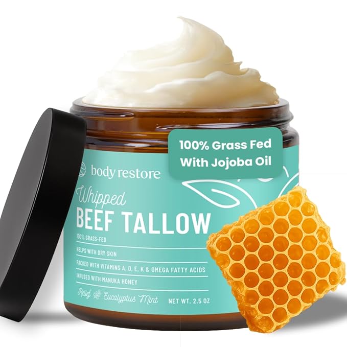 Body Restore Grass Fed Whipped Beef Tallow for Skin, Face, Body, Dry Skin - with Manuka Honey, Jojoba Oil, Birthday Gifts for Women, Men, Travel Essentials, Self Care - Eucalyptus-FemmiqueWomen