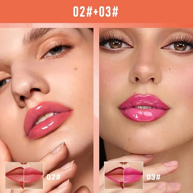 2Pcs Peel Off Lip Gloss Tattoo and Lip Oil 2-in-1, Lip Stain Peel Off Masque - Peel Off Lip Tint ,Long Lasting Waterproof Transfer-proof Lip Mask Lip Gloss Peel Off Lip Liner,Stay Lip Makeup 02#+03#-FemmiqueWomen