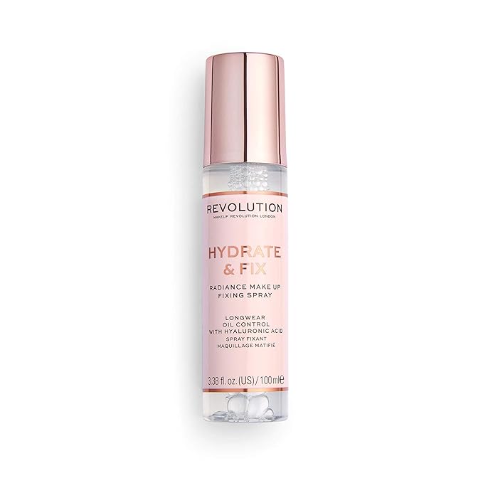 Makeup Revolution Hydrate & Fix Fixing Spray, Infused with Hyaluronic Acid, Matte Finish, Vegan & Cruelty-Free, 3.38 Fl Oz-FemmiqueWomen