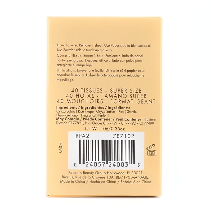 Palladio Rice Paper Facial Tissues for Oily Skin, Face Blotting Sheets Made from Natural Rice, Oil Absorbing Paper with Rice Powder, 2 Sided, Instant Results, Translucent, 40 Count, Pack of 6-FemmiqueWomen