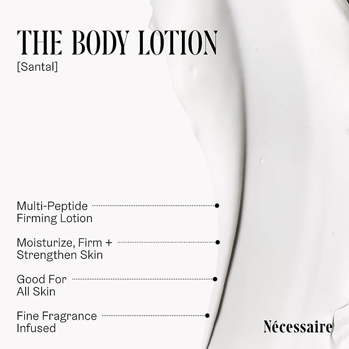 Nécessaire The Body Lotion with Pump. Santal. Multi-Peptide Firming Lotion to Moisturize, Firm, Strengthen. 2.5% Niacinamide, Vitamin C/E + Omega 6/9. 450ml / 15.2 fl oz-FemmiqueWomen