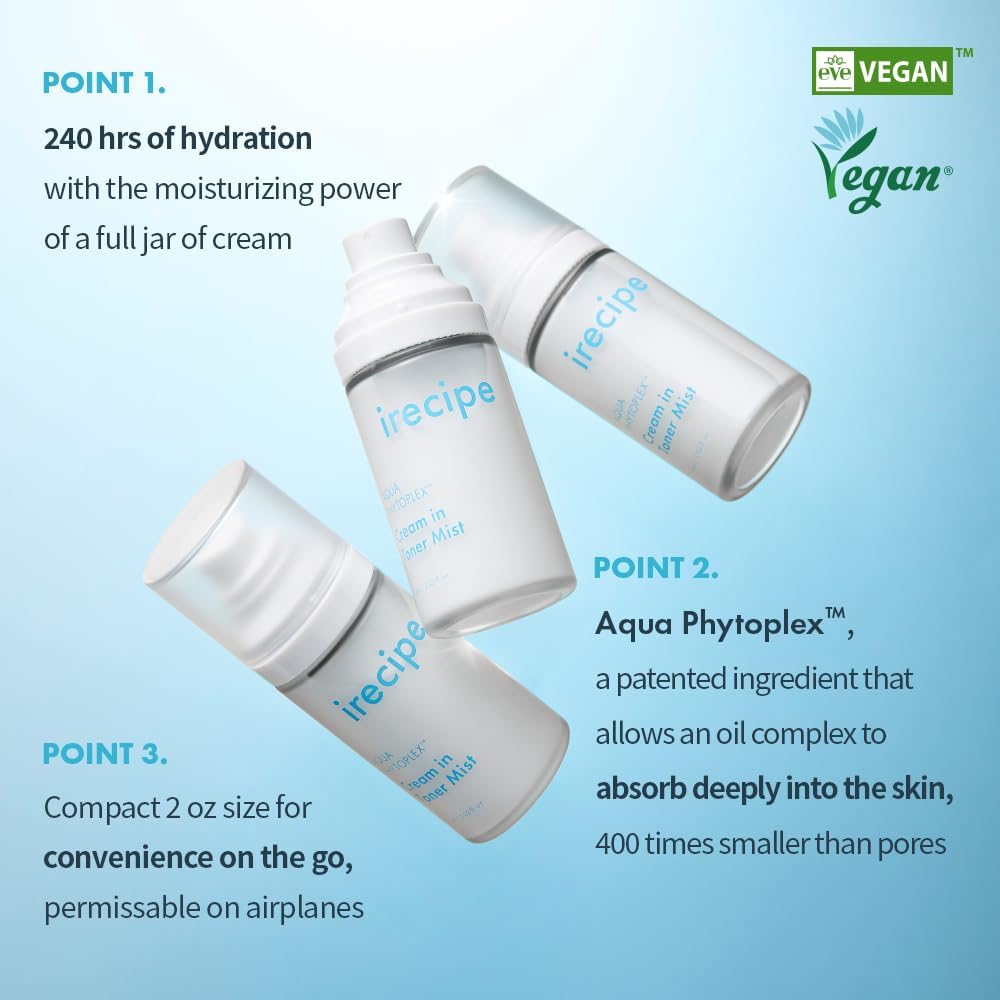 Aqua Phytoplex Cream in Toner Mist Long Lasting Deep Hydration, All-in-One Facial Mist for All Skin Type Unscented Clean Beauty, Vegan, Korean Skincare (60ml / 2.02 oz + 60ml Refill Pouch) (2)-FemmiqueWomen