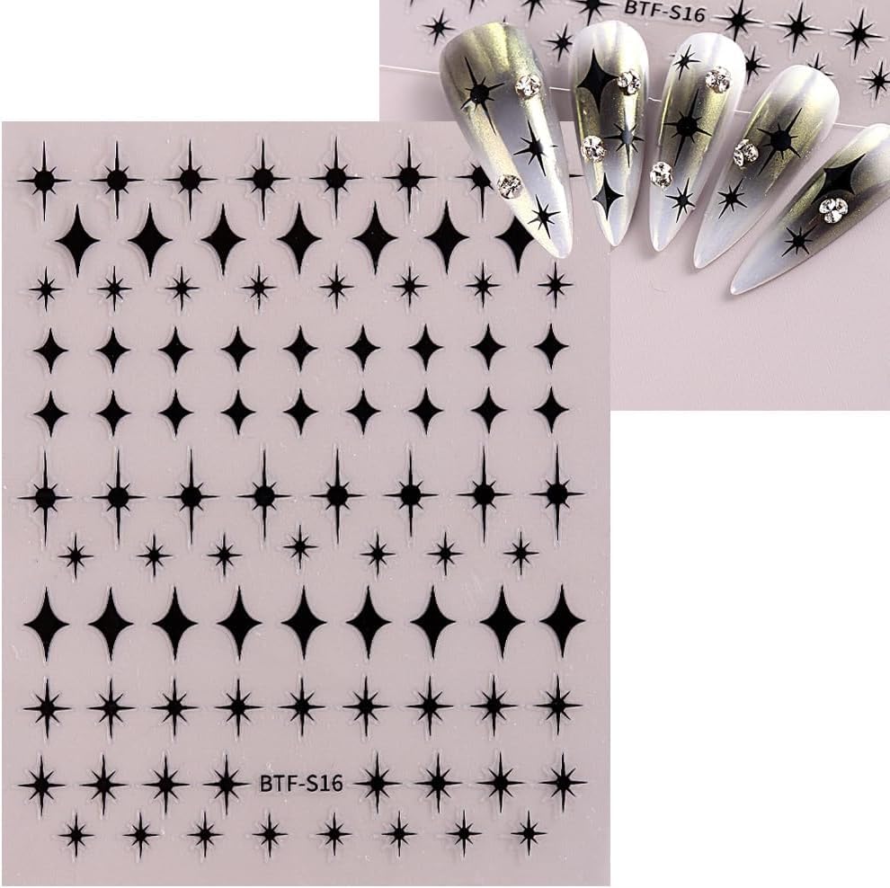 12 Sheets Star Nail Art Stickers 3D Self Adhesive Gold White Black Star Design Nail Art Decal Accessories for Women Acrylic Manicure DIY Decoration-FemmiqueWomen
