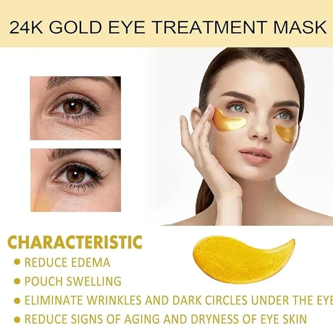 24K Collagen Eye Mask 60 Pcs Moisturzing Eye Pads for Puffy Eyes, Dark Circles, Under Eye Bags, Anti-Wrinkle, Moisturizing, Eye Skin Care Fast Absorption Eye Patches Gel for Women Man-FemmiqueWomen
